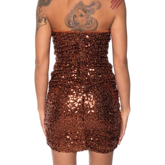 Callie Lives When You Need Me: Bronzy Brown Sequin Tube Dress S L XL - Picture 5 of 5